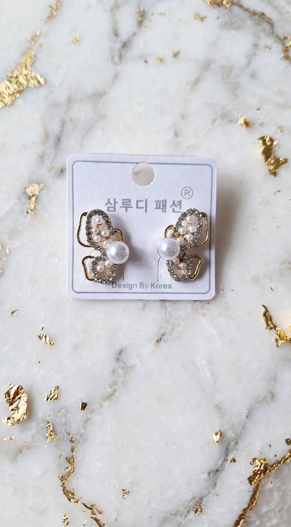 Butterfly Pearl Stud Earrings for Women & Girls - Gold Plated Crystal