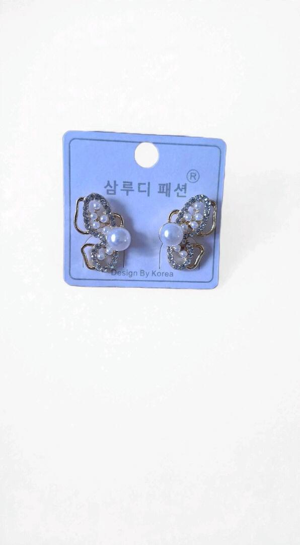Butterfly Pearl Stud Earrings for Women & Girls - Gold Plated Crystal