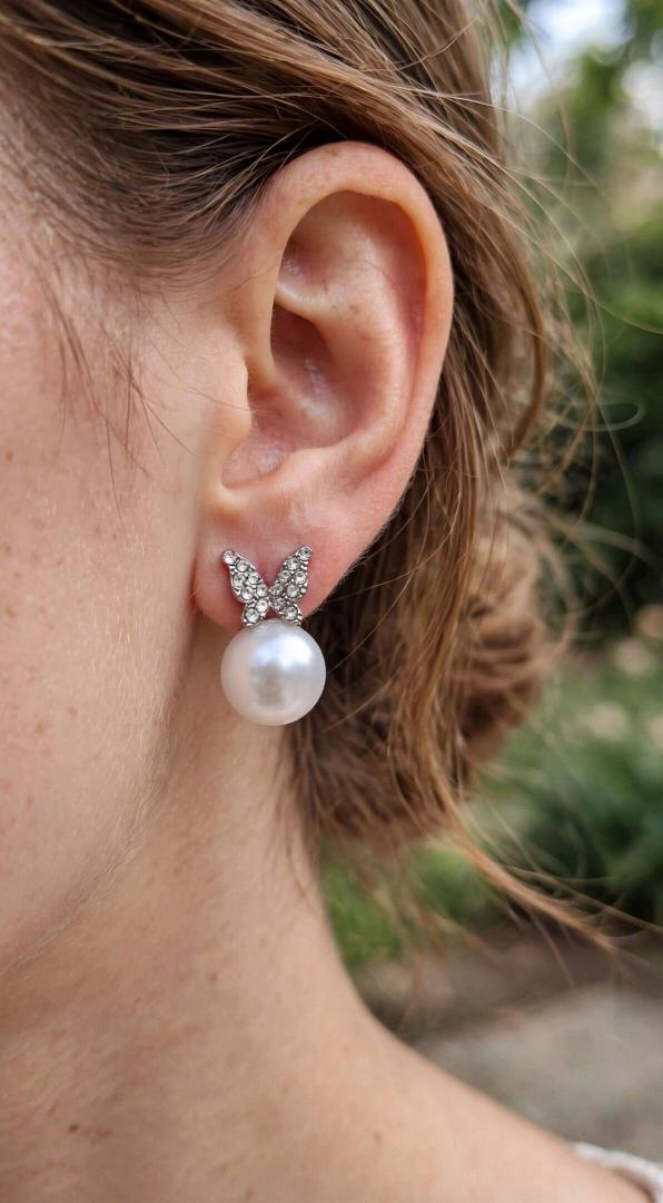 Butterfly Pearl Stud Earrings