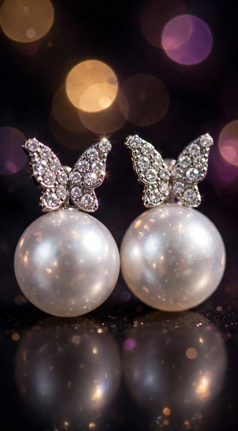 Butterfly Pearl Stud Earrings