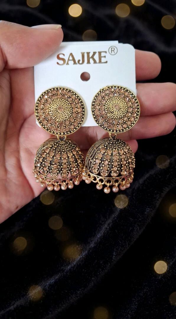 Champagne Stone Traditional Jhumka Earrings for Women