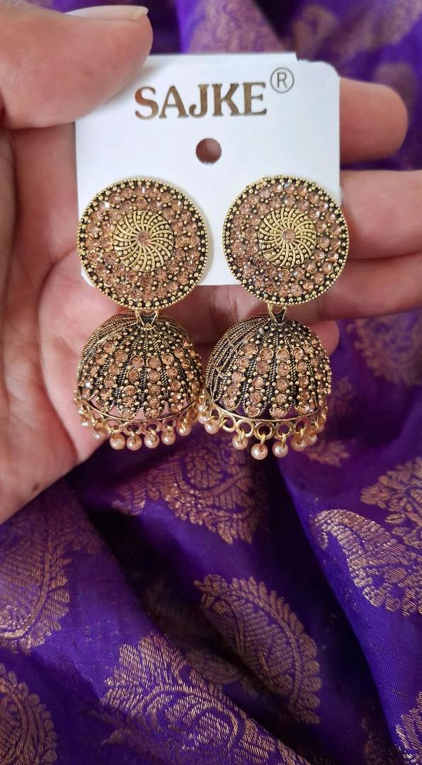 Champagne Stone Traditional Jhumka Earrings for Women