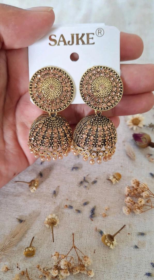 Champagne Stone Traditional Jhumka Earrings for Women