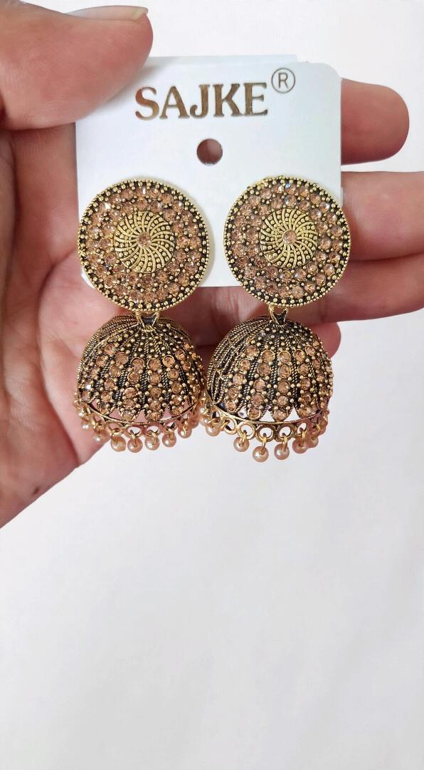 Champagne Stone Traditional Jhumka Earrings for Women