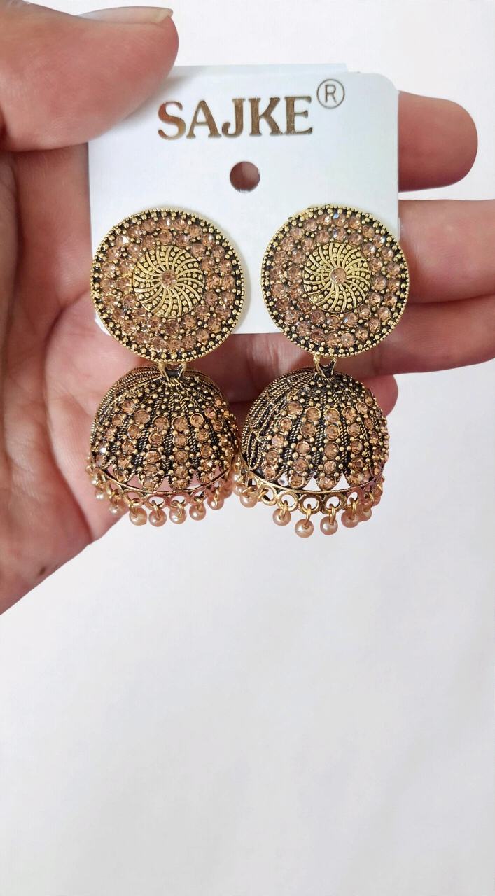 Champagne Stone Traditional Jhumka Earrings for Women