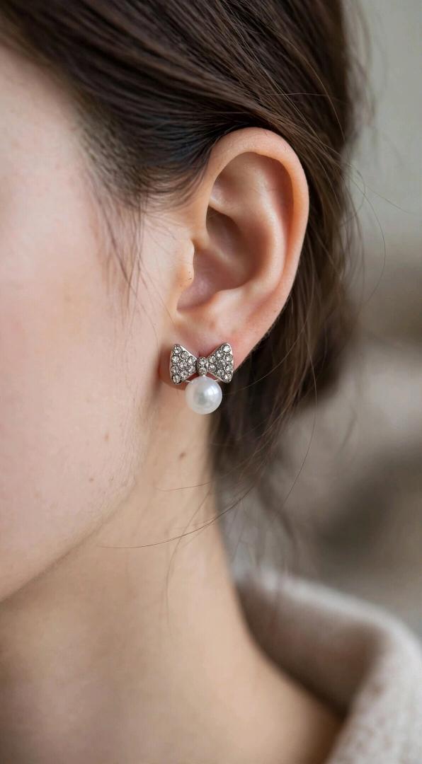 Cute Bow & Pearl Studs