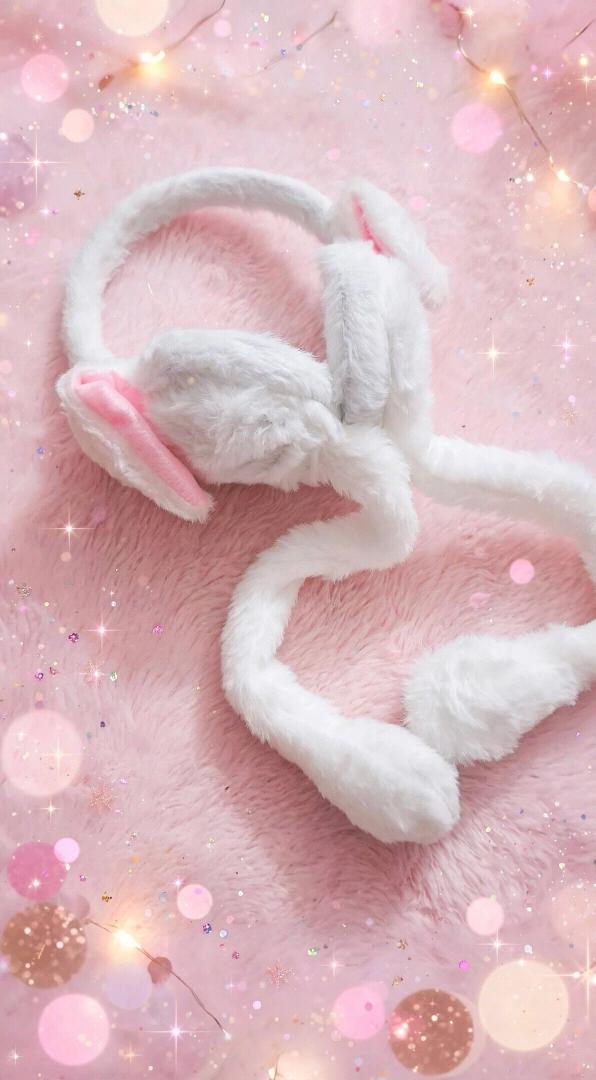 Cute Fluffy White Bunny Ear Earmuffs with Movable Ears - Warm & Soft Winter Headband