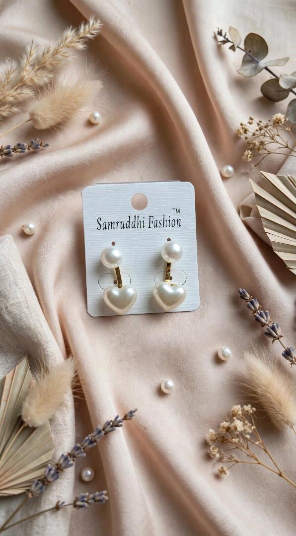 Double Pearl Heart Earrings