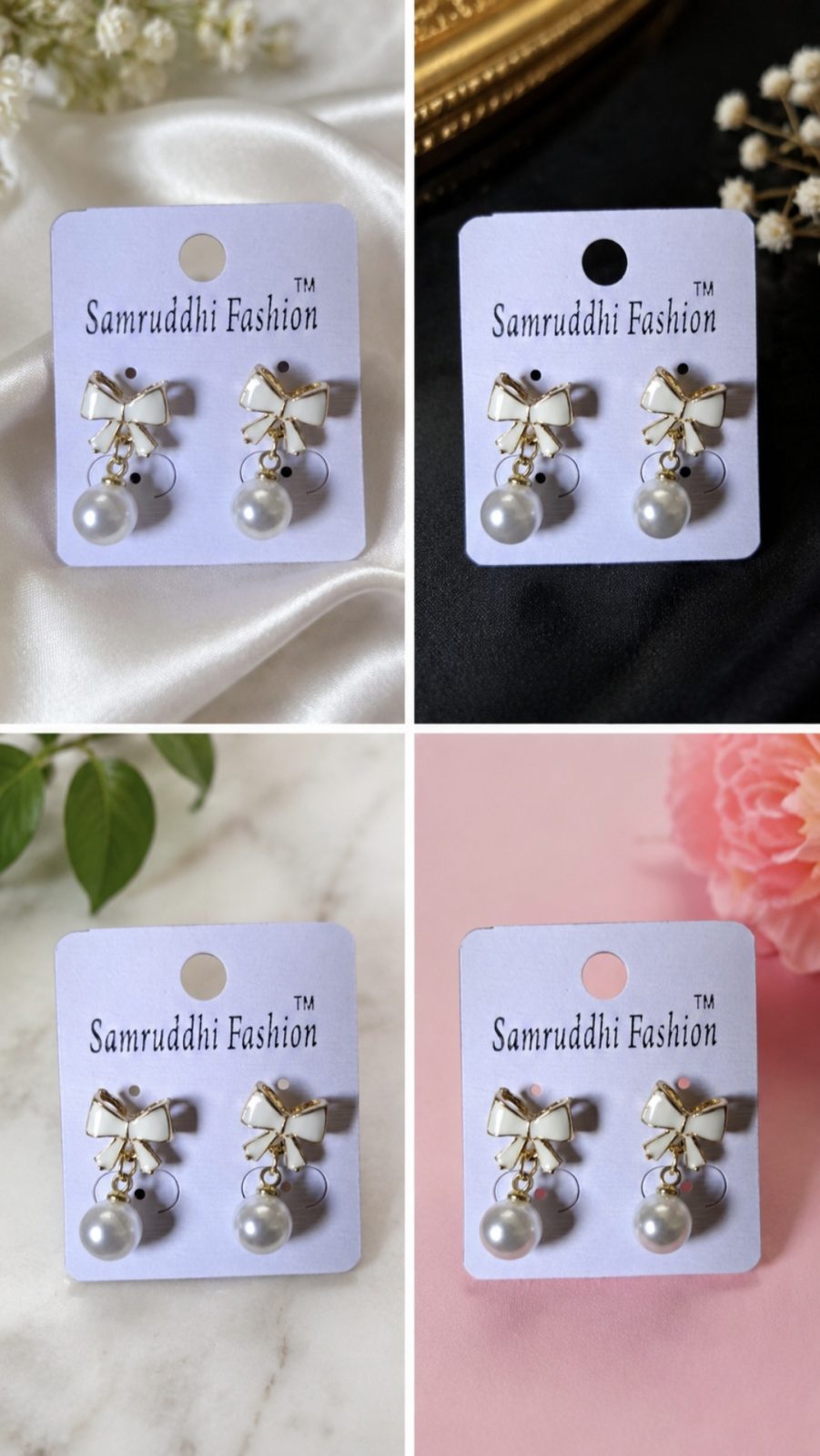 Elegant Bow Pearl Drop Earrings