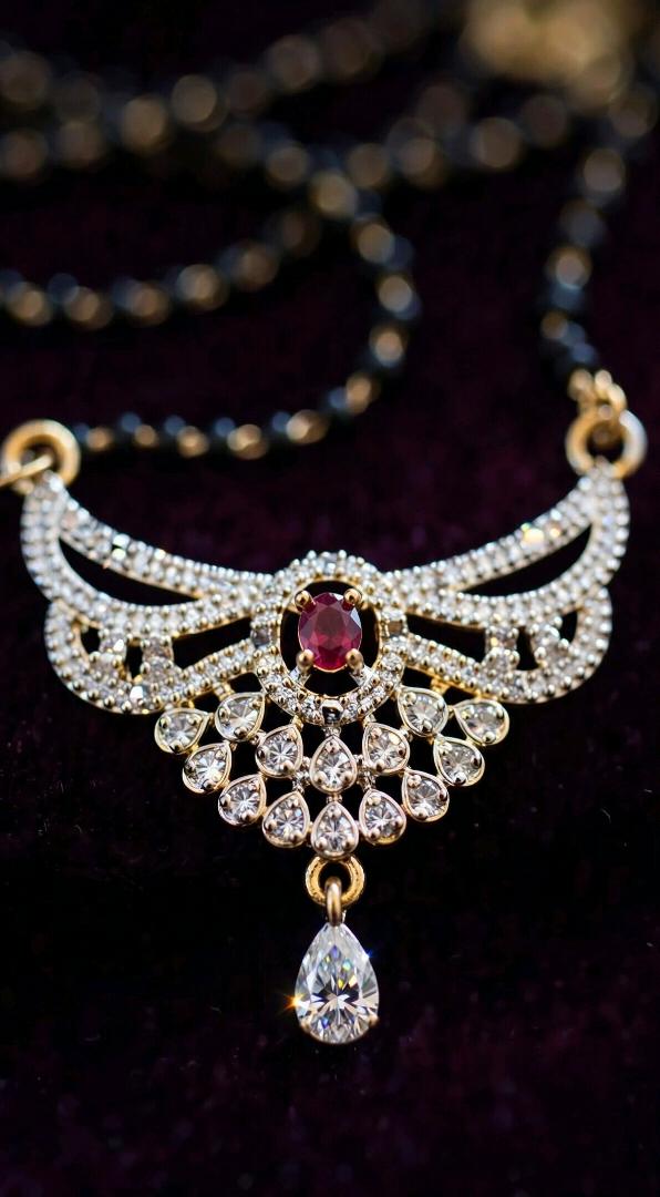 Elegant Diamond-Look Mangalsutra with Ruby Center