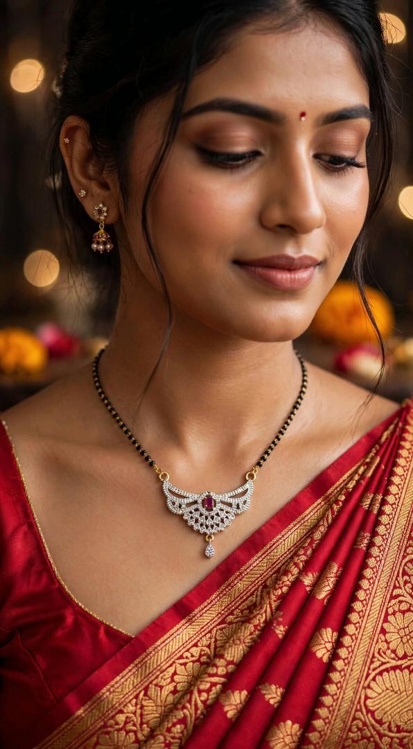 Elegant Diamond-Look Mangalsutra with Ruby Center