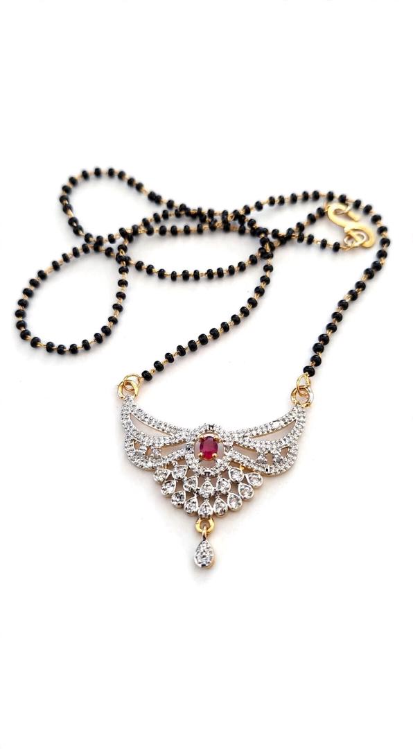Elegant Diamond-Look Mangalsutra with Ruby Center