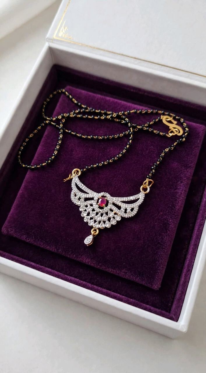 Elegant Diamond-Look Mangalsutra with Ruby Center