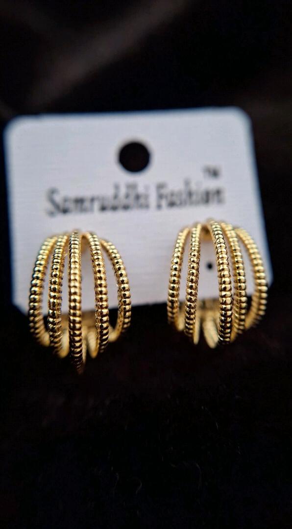 Elegant Triple Layer Golden Hoop Earrings