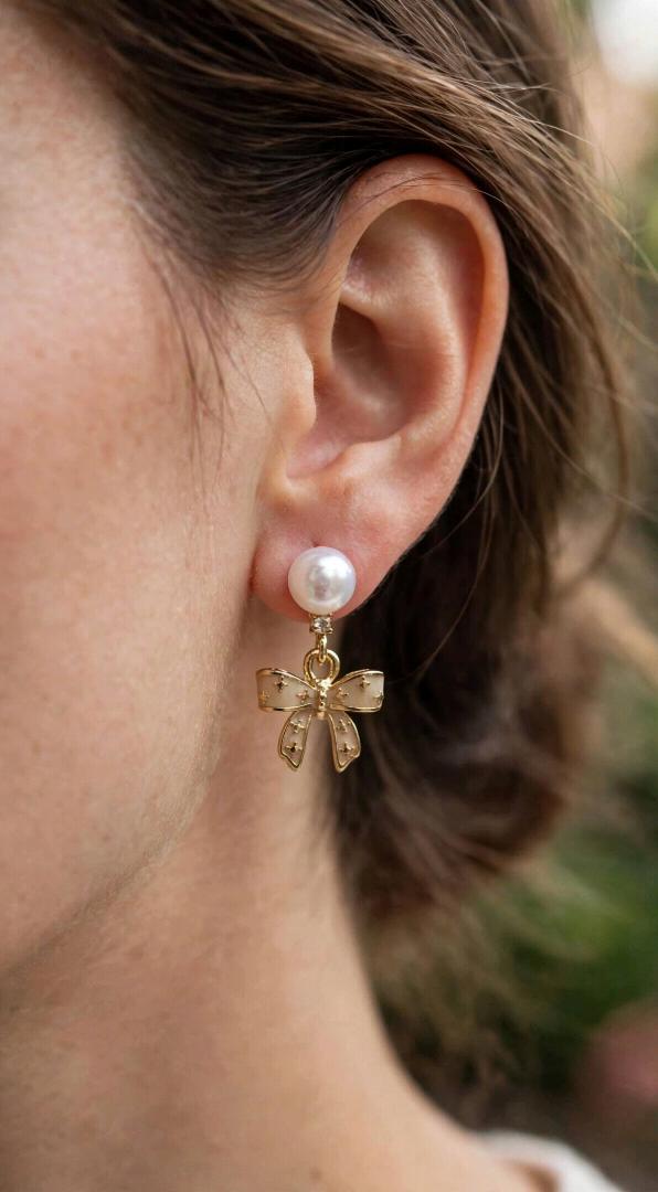 Gold Bow Knot Drop Earrings
