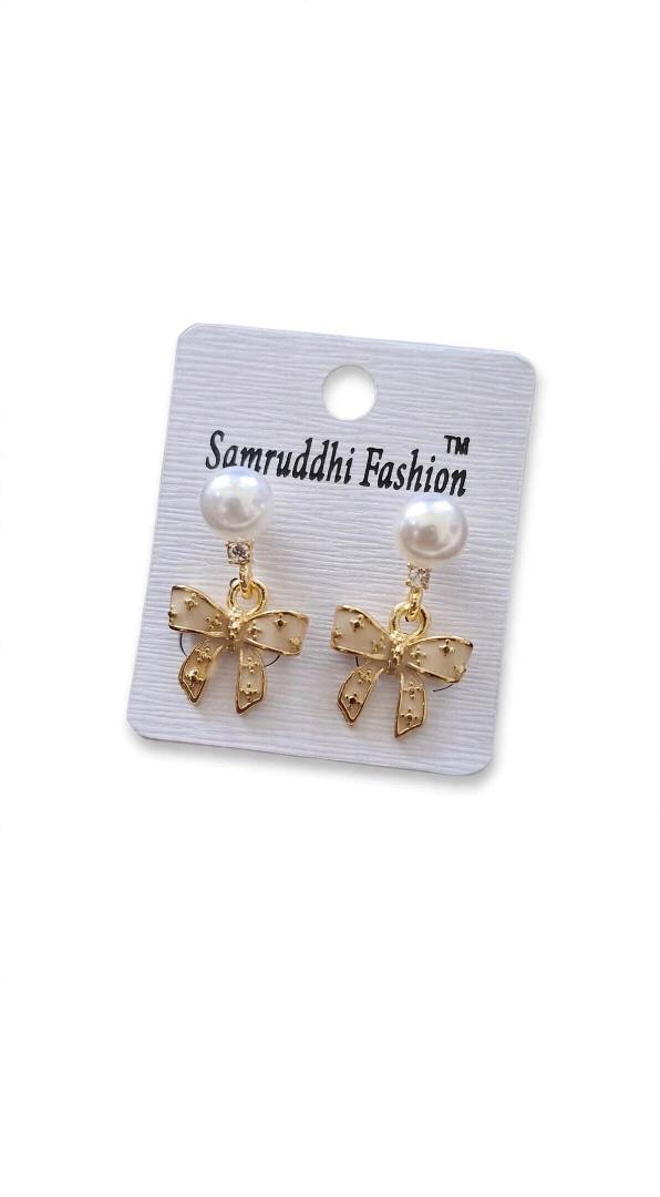Gold Bow Knot Drop Earrings