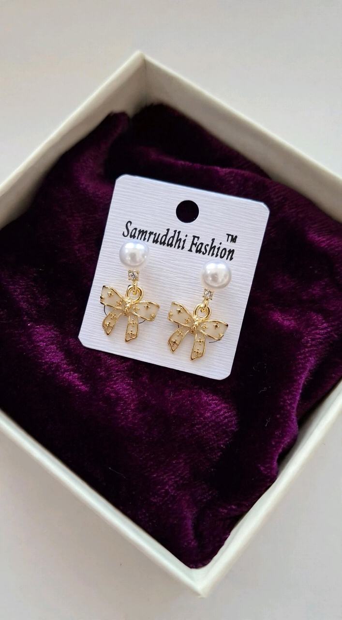 Gold Bow Knot Drop Earrings