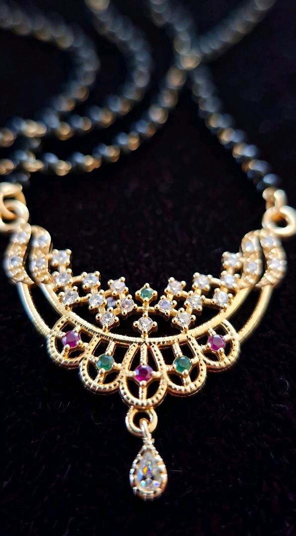 Gold-Plated Floral Mangalsutra with AD Stones