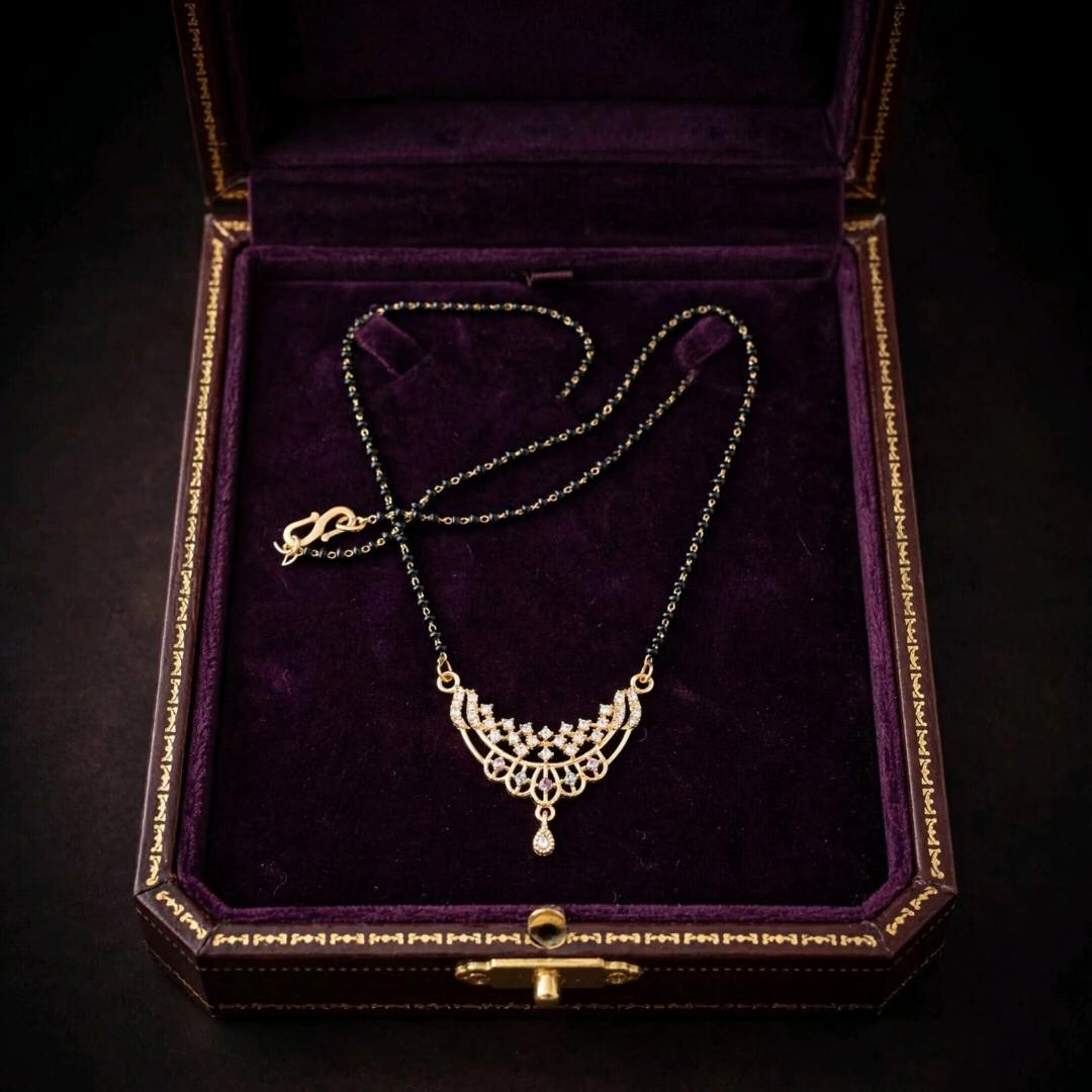 Gold-Plated Floral Mangalsutra with AD Stones