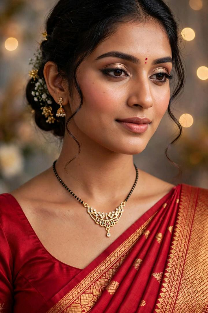 Gold-Plated Floral Mangalsutra with AD Stones