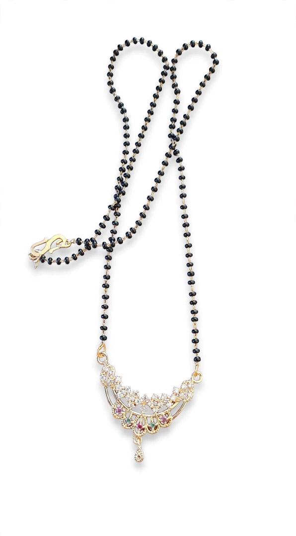 Gold-Plated Floral Mangalsutra with AD Stones