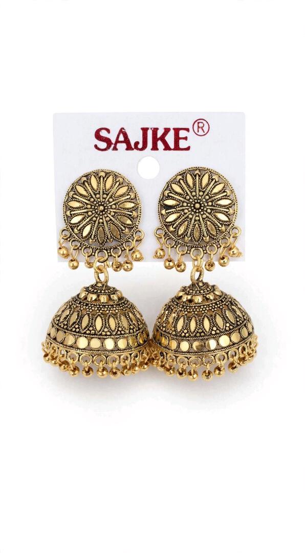 Golden Oxidised Jhumka Earrings