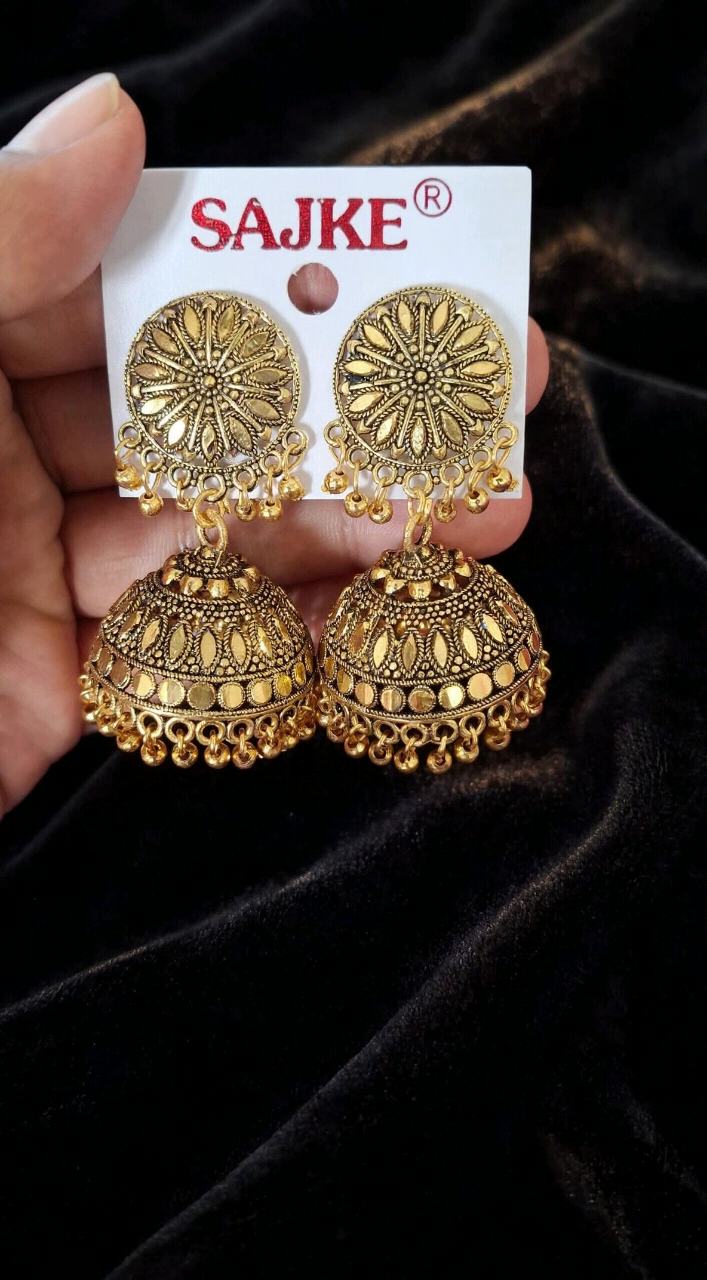 Golden Oxidised Jhumka Earrings