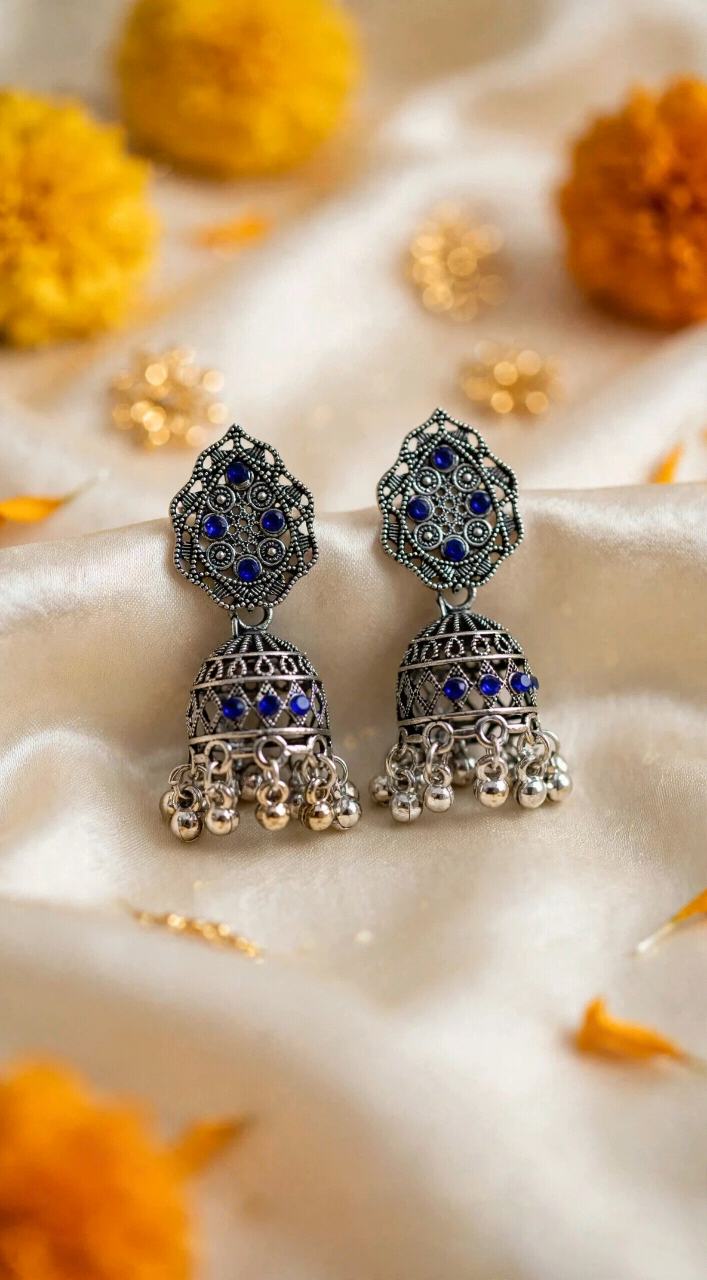 Oxidised Silver Afghani Jhumka
