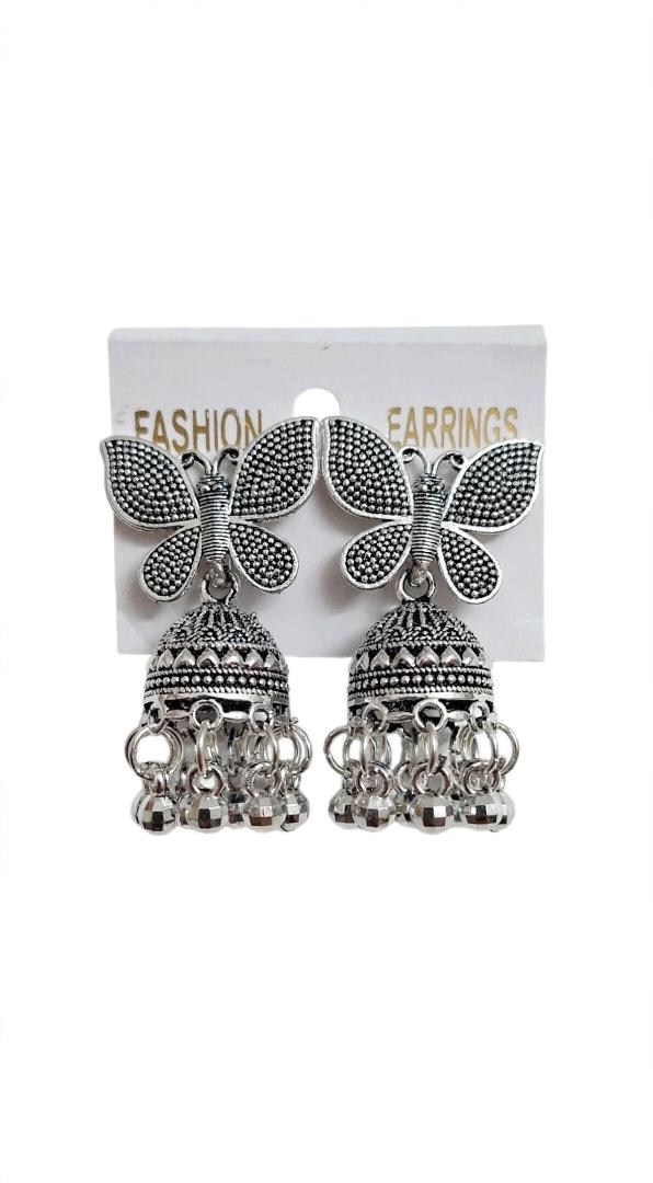 Oxidized Silver Butterfly Jhumka Earrings