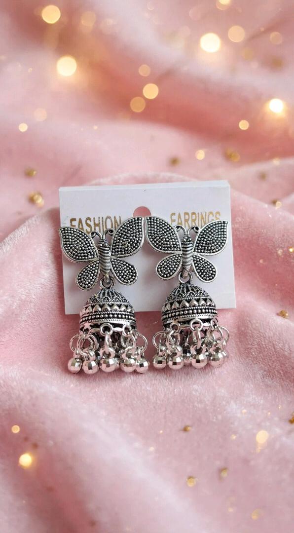 Oxidized Silver Butterfly Jhumka Earrings