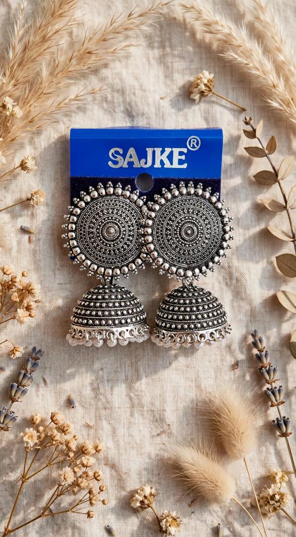 Oxidized Silver Statement Jhumka Earrings