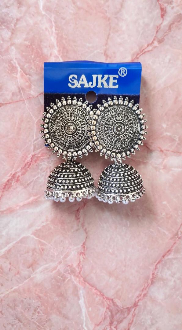 Oxidized Silver Statement Jhumka Earrings