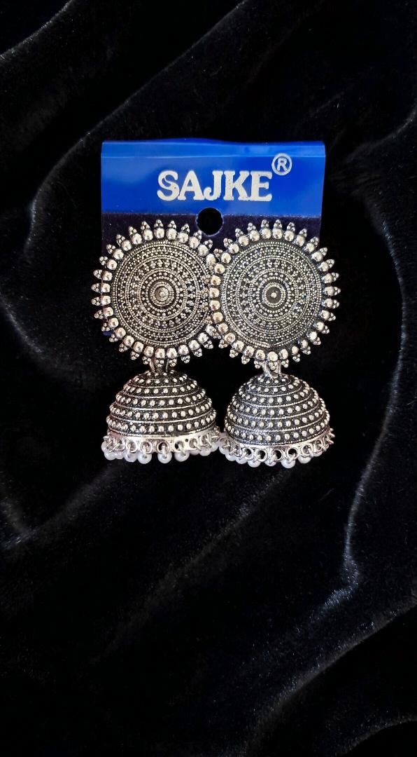 Oxidized Silver Statement Jhumka Earrings