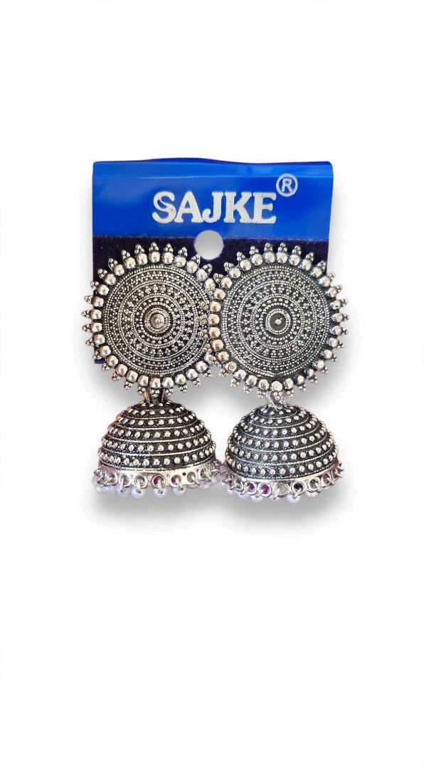 Oxidized Silver Statement Jhumka Earrings