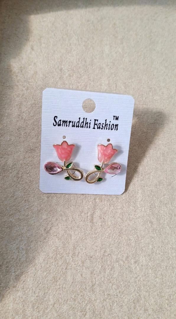 Pink Tulip Flower Stud Earrings