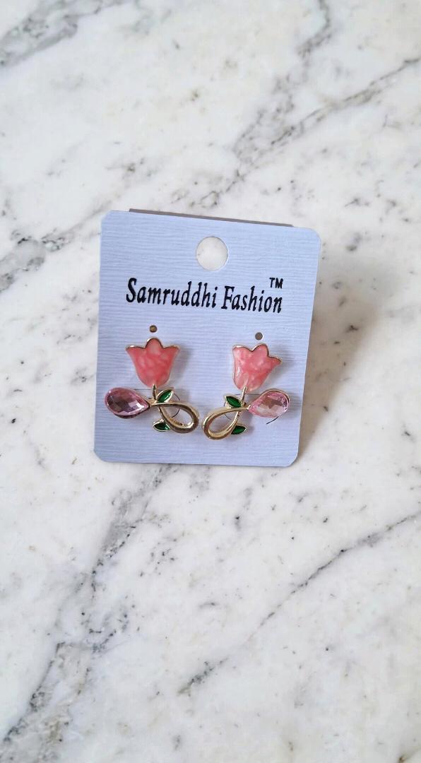 Pink Tulip Flower Stud Earrings