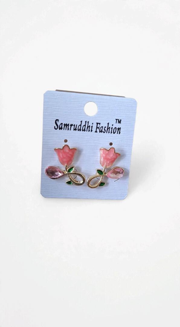 Pink Tulip Flower Stud Earrings