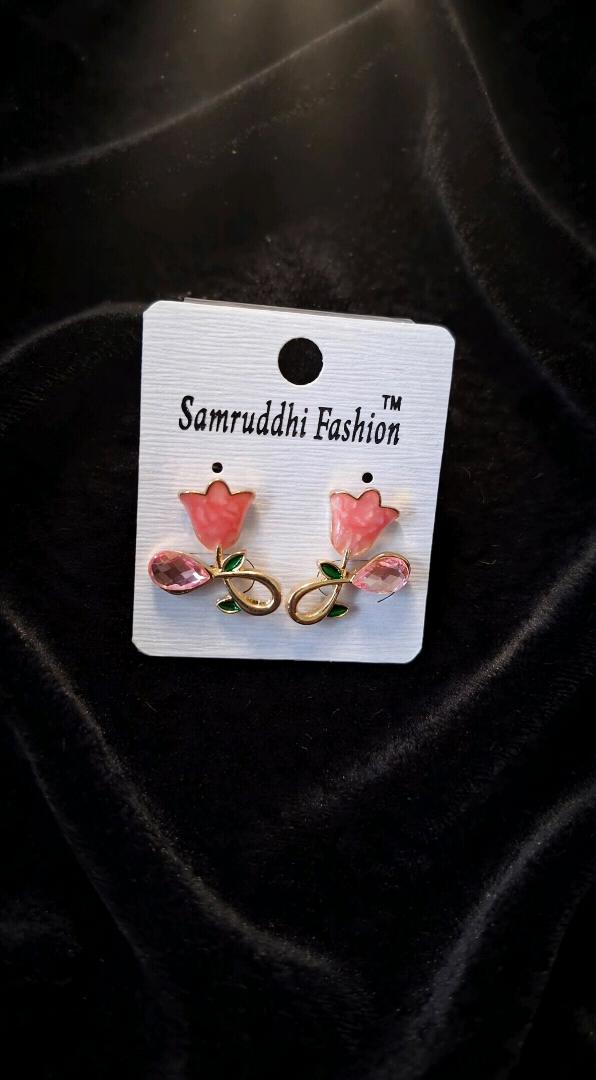 Pink Tulip Flower Stud Earrings