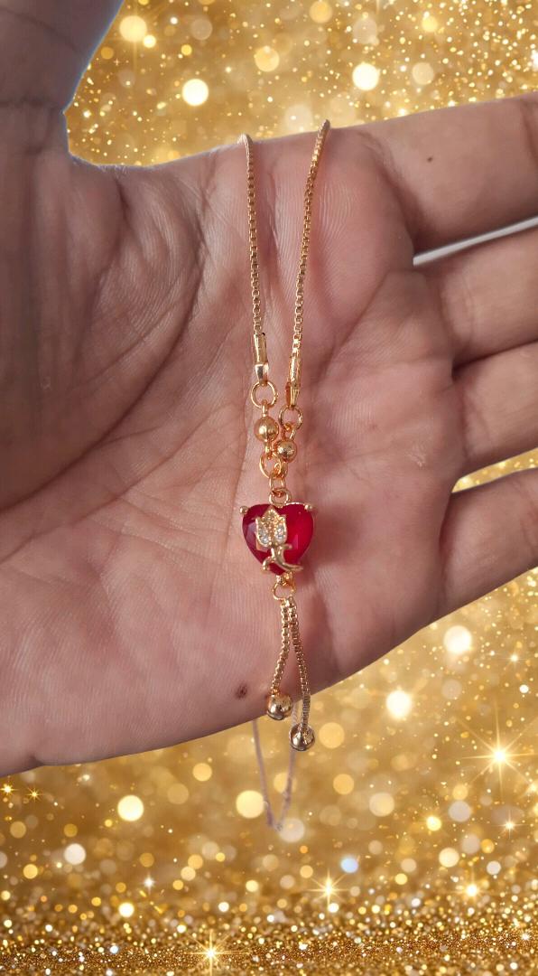 Red Heart Gold Adjustable Chain Necklace