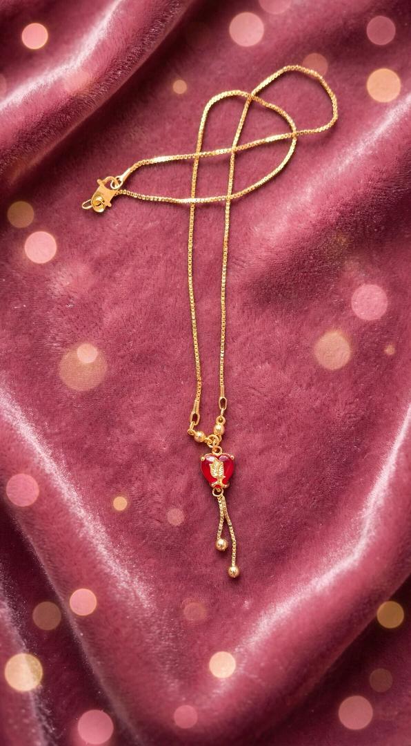 Red Heart Gold Adjustable Chain Necklace