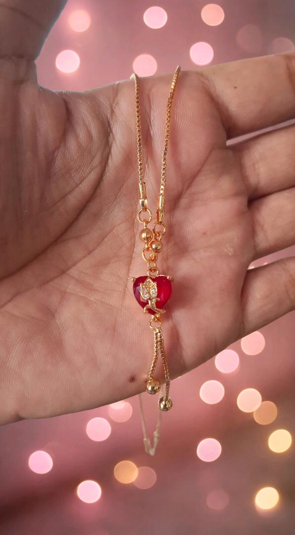 Red Heart Gold Adjustable Chain Necklace
