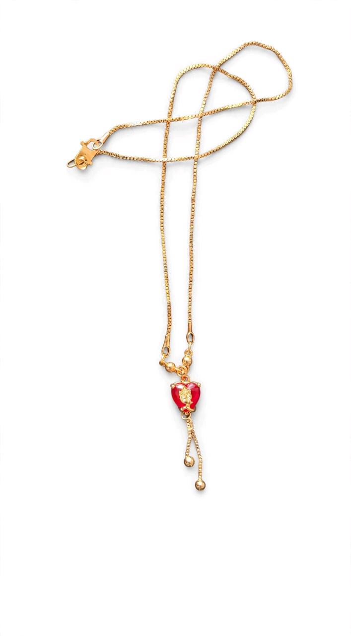 Red Heart Gold Adjustable Chain Necklace