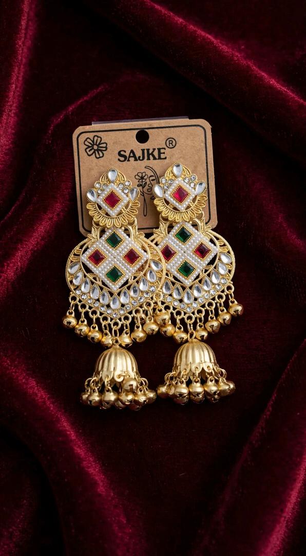 SAJKE Gold Plated Traditional Jhumka