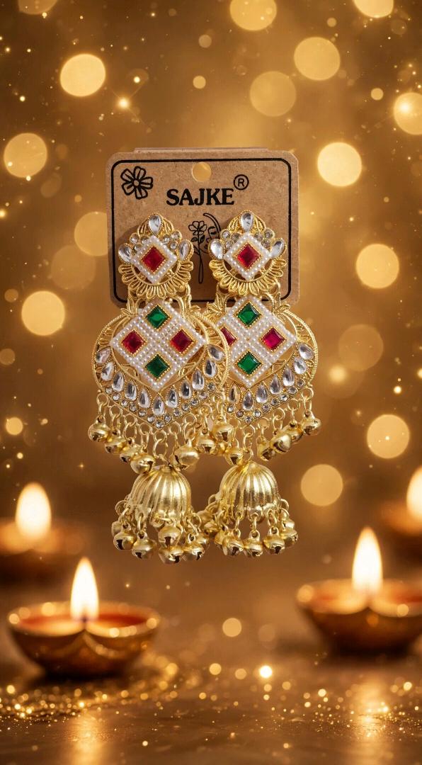 SAJKE Gold Plated Traditional Jhumka