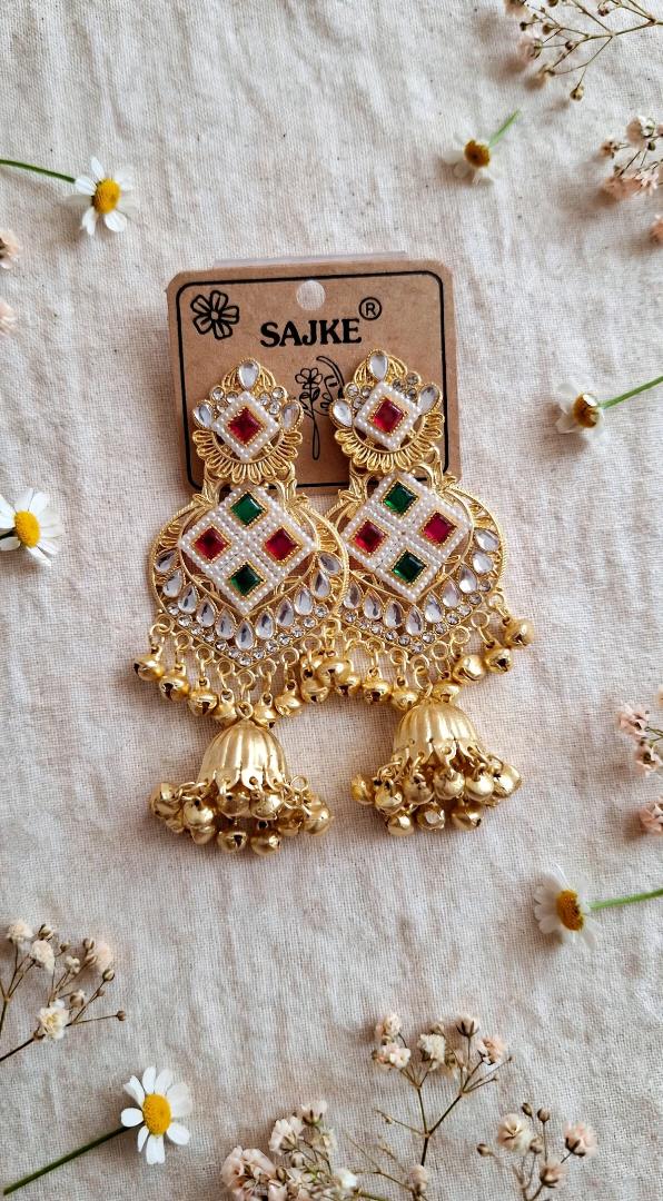 SAJKE Gold Plated Traditional Jhumka