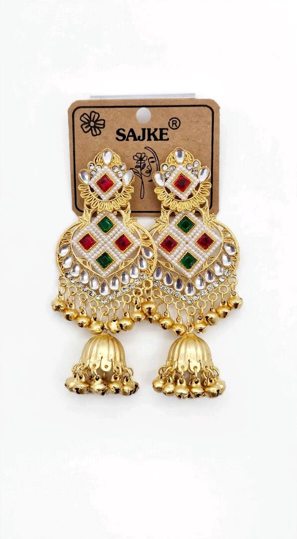 SAJKE Gold Plated Traditional Jhumka