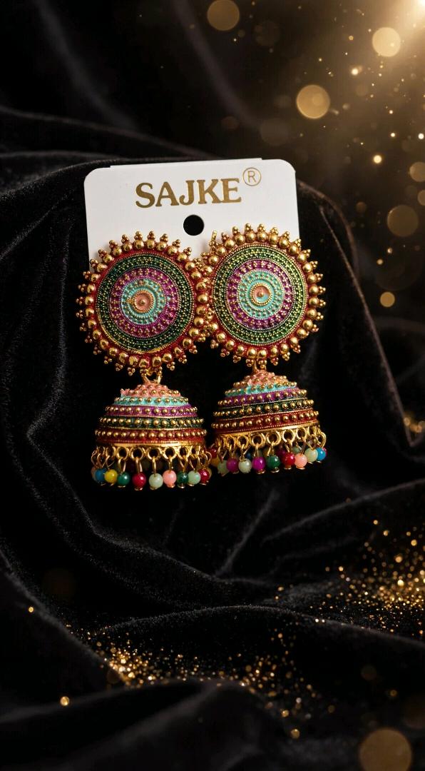 SAJKE Multicolor Traditional Jhumka Earrings