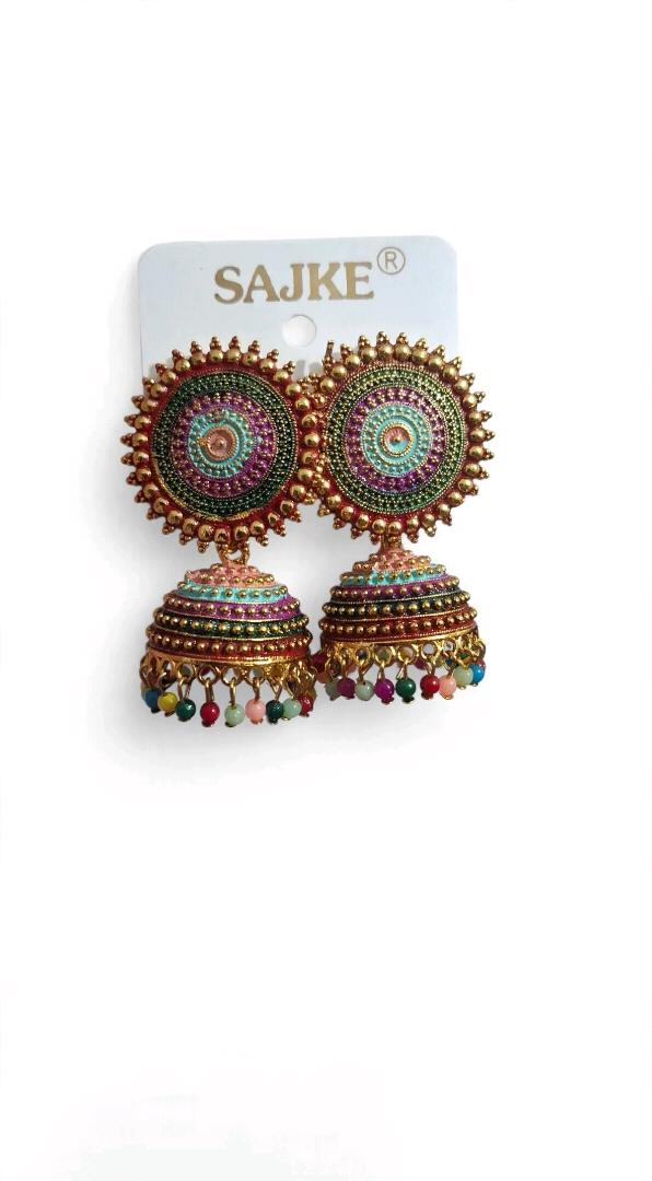 SAJKE Multicolor Traditional Jhumka Earrings