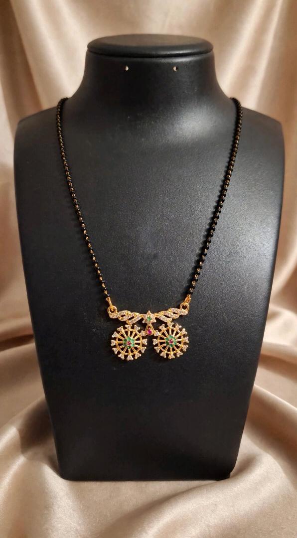 Traditional Gold-Plated Double Chakra Mangalsutra with AD Stones