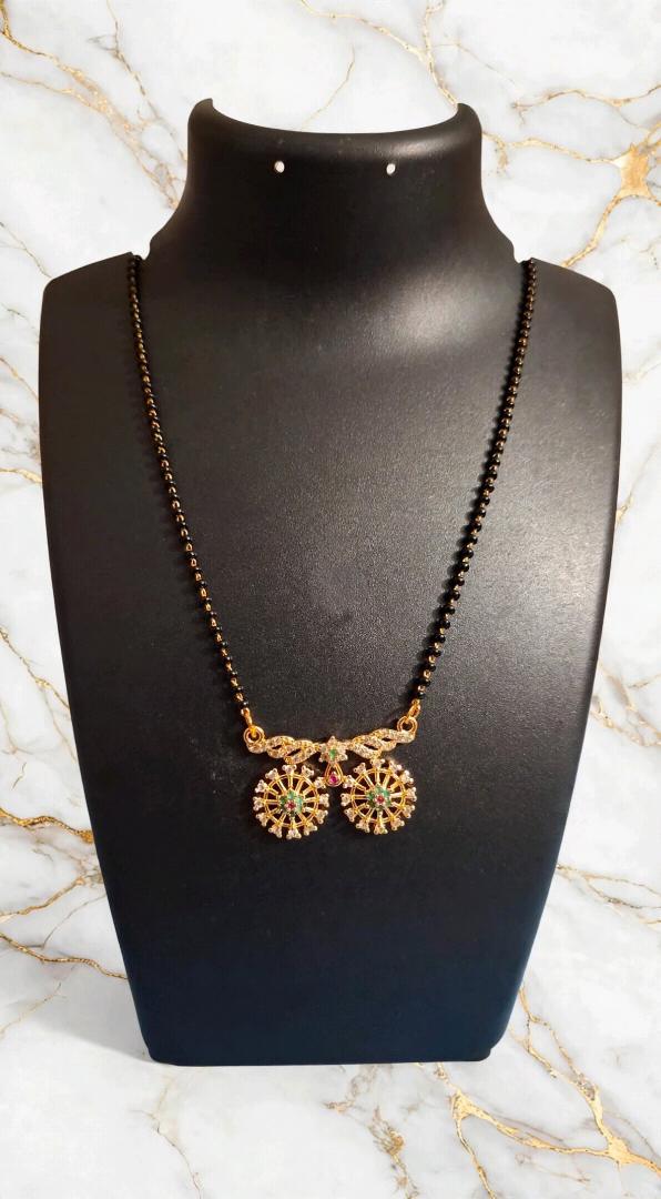 Traditional Gold-Plated Double Chakra Mangalsutra with AD Stones